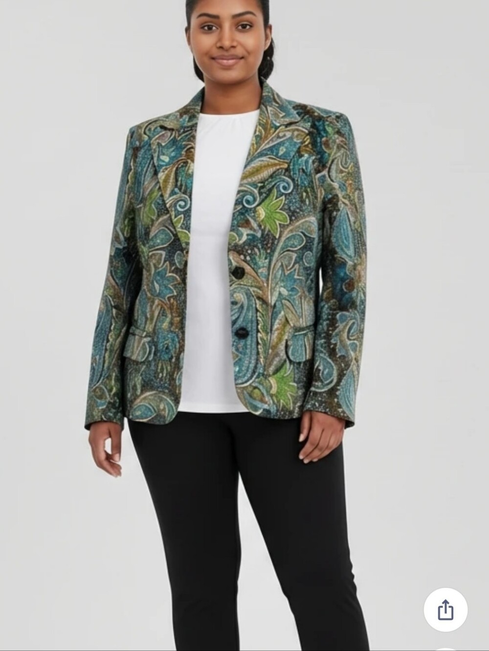 Green Paisley Single-Button Blazer